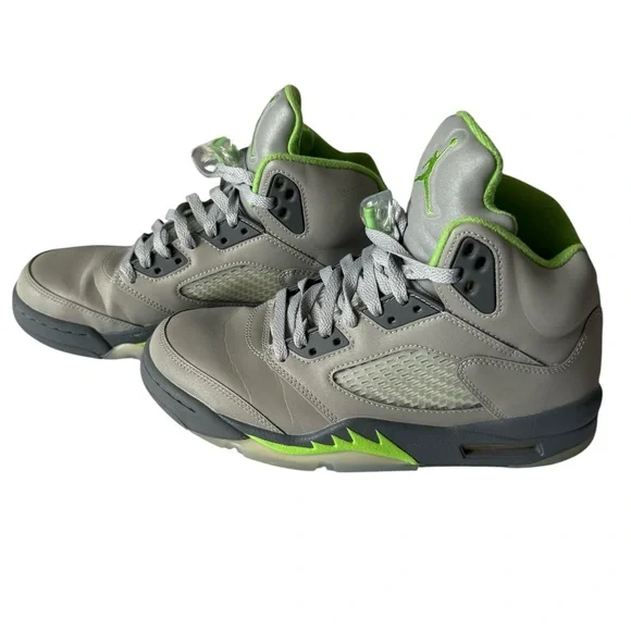Jordan Retro 5 Green Bean Gray and Lime Sneakers 8 - Picture 2 of 7